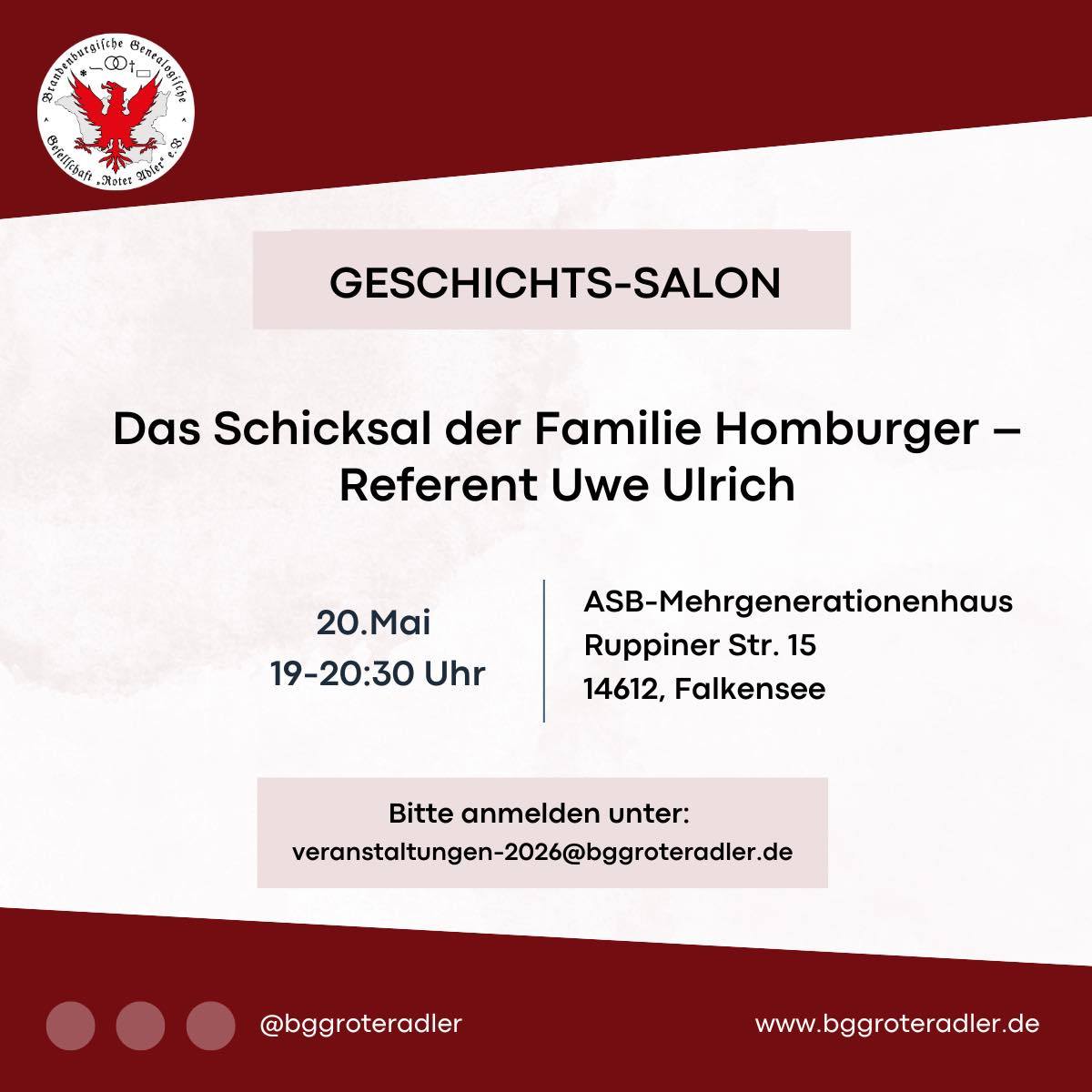 Bildervortrag "Das Schicksal der Familie Homburger" in Falkensee